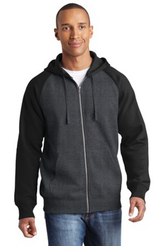 Mens Sport-Tek Raglan Colorblock Full-Zip Hooded Fleece Jacket